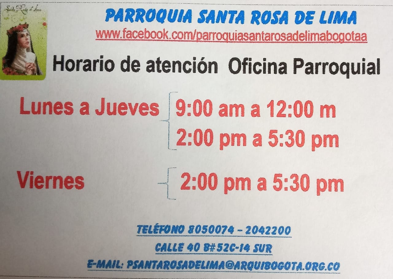 Contactar a la Parroquia Santa Rosa de Lima | Santa Rosa de Lima